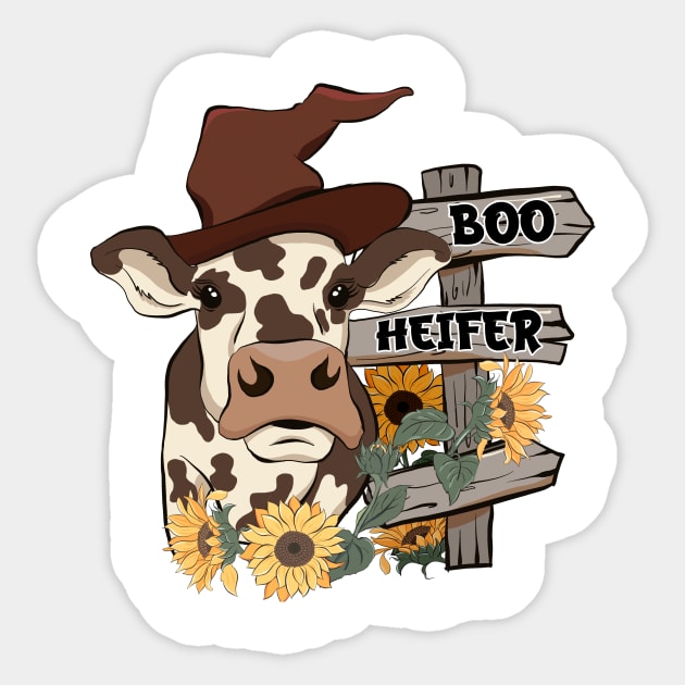 Boo Heifer Sunflower Cow Sticker by CB Creative Images